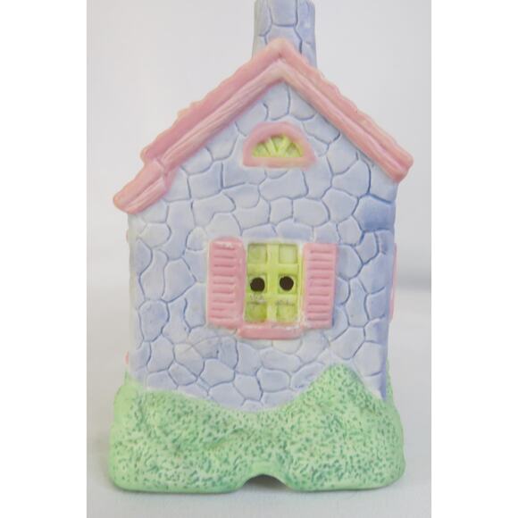 Vintage EASTER VILLAGE Bakery Ceramic House Light Up* 4"x5" Pink Purple 1980's - Picture 4 of 11